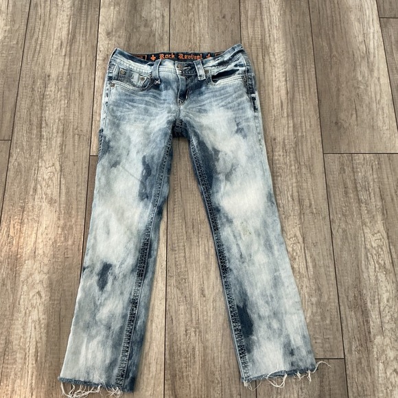 Rock Revival Jeans Bleach Wash Distressed Frayed Hem Denim Size 28 - Picture 3 of 11